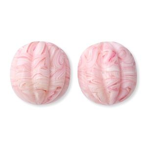 Vintage Pink Lucite Stud Earrings Marbled Swirl Ribbed / Fluted Melon Texture